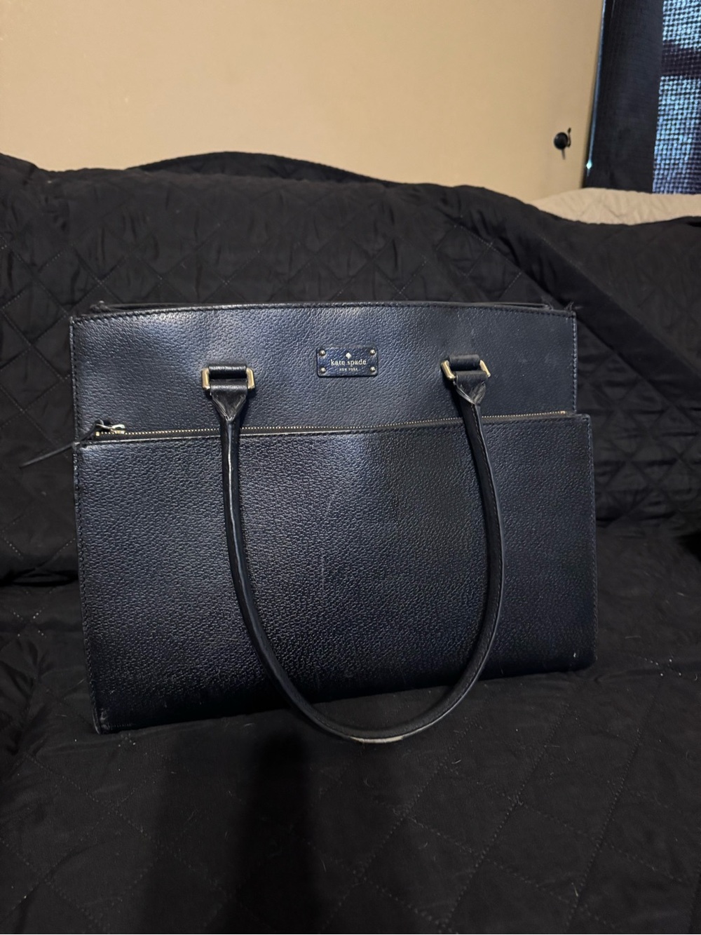 Kate Spade New York Black Leather Structured Tote Shoulder Bag